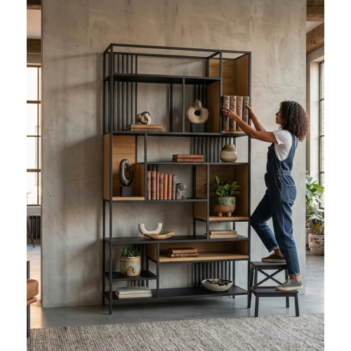 REGAŁ NA KSIĄŻKI METALOWE DREWNO LITE DĄB JESION OLCHA RNK-142